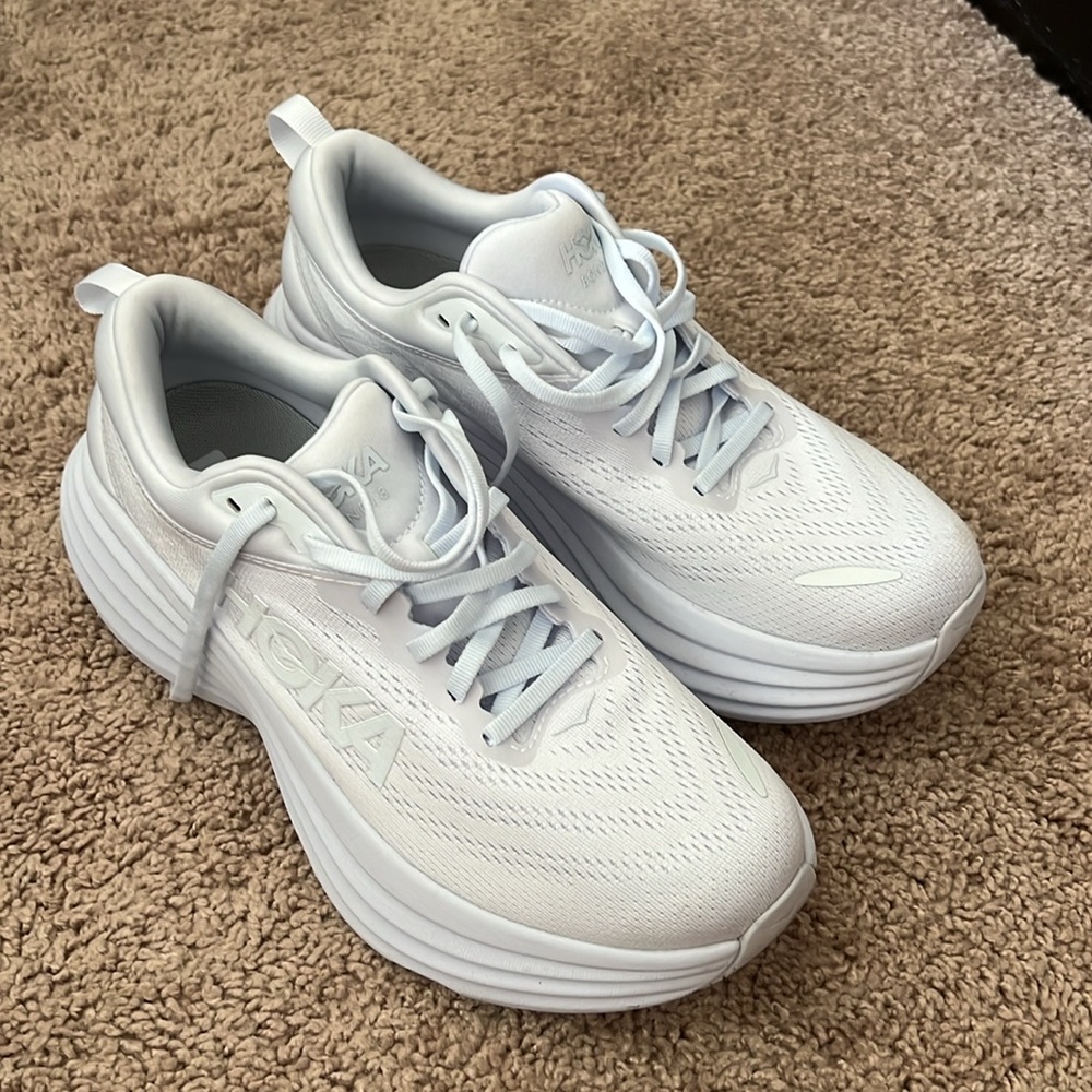 Hoka Bondi 8 White Running Shoes